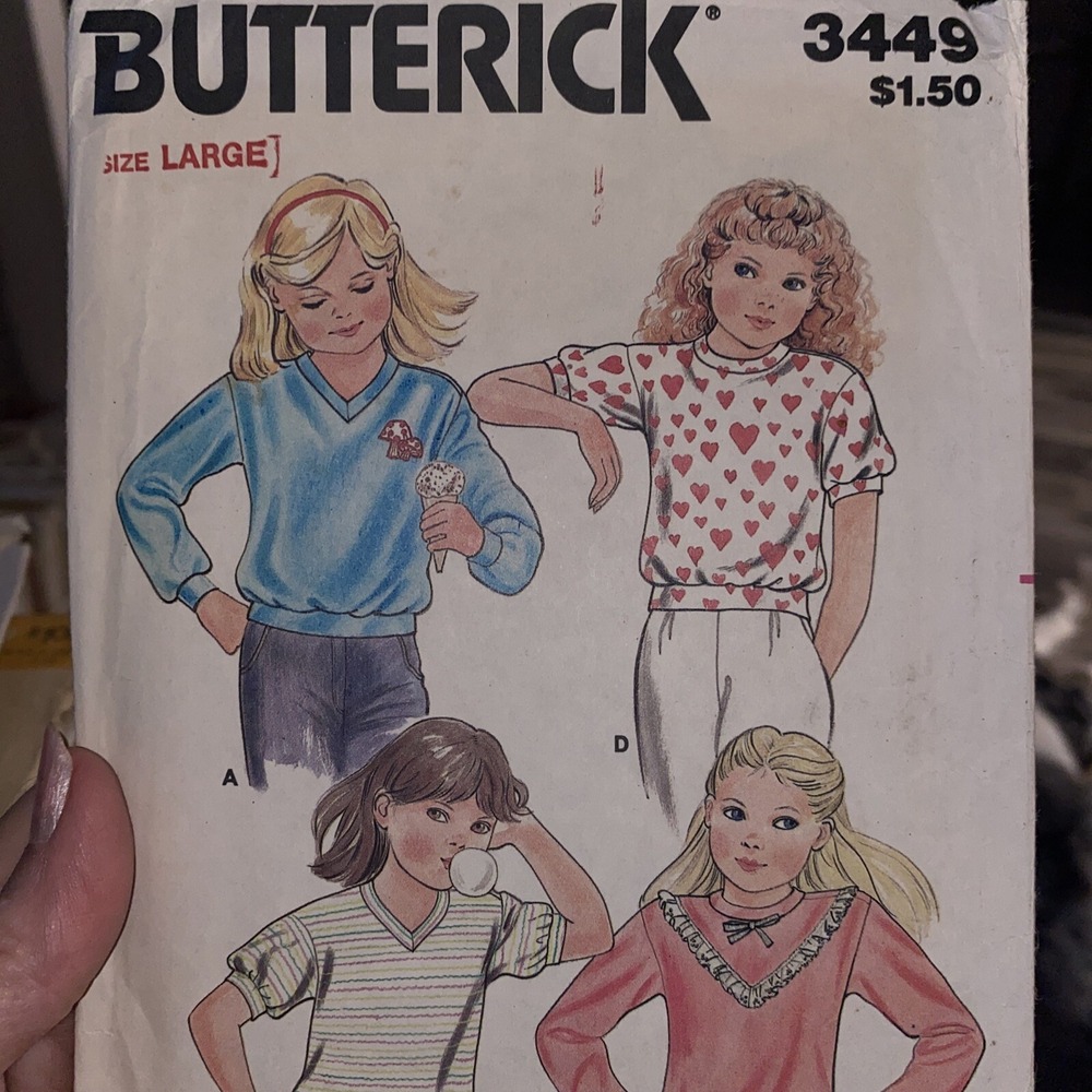 Vintage Butterick 3449 Girls Blouse Sewing Pattern Size Large 2-6X Cut Complete